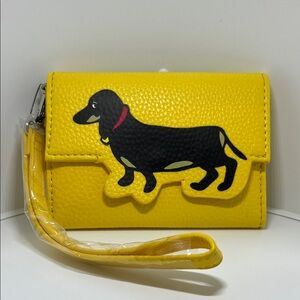 Marc Tetro yellow Dachshund (wiener dog) phone wallet or wristlet